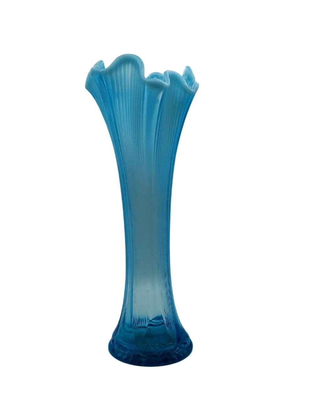 Jefferson Glass Lined Heart Blue Opalescent 11" Swung Vase Antique 1904 EAPG